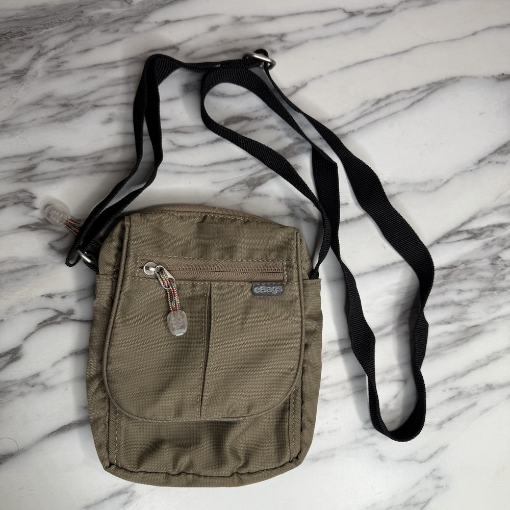 eBags Khaki Nylon Crossbody Travel Bag Adjustable Strap Small Messenger Outdoors